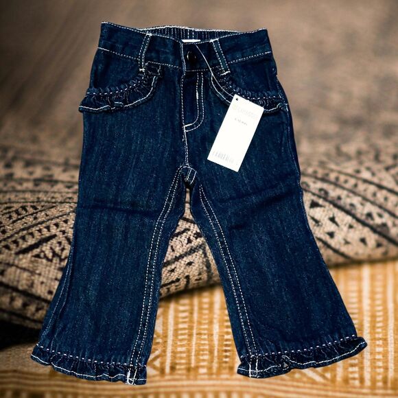 Gymboree Girls 6-12 Mos NWT Miss Mouse Bee Chc Line Ruffle Hem Boot Cut Jeans - Picture 1 of 2